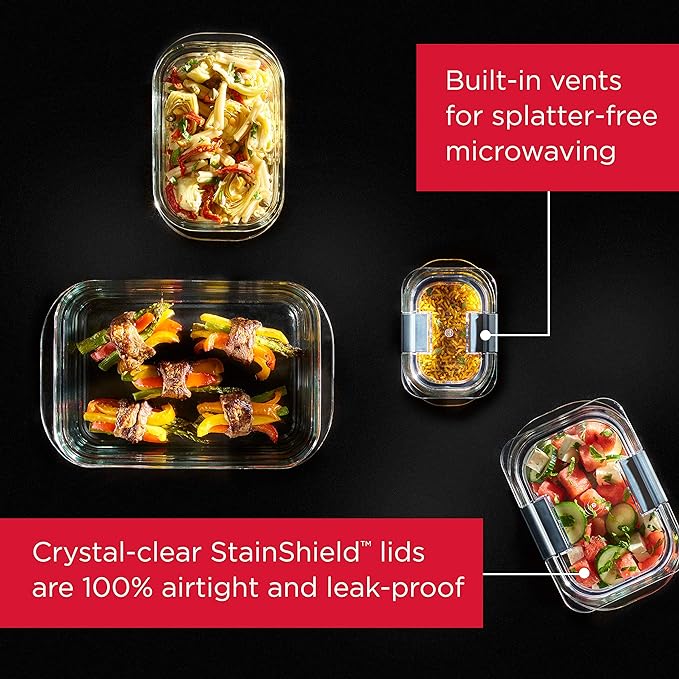 Rubbermaid Brilliance Glass Storage 4.7-Cup Food Containers with Lids Set of 3 Clear