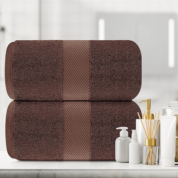 White Classic Luxury Soft Brown Bath Sheet Towels - 650 GSM Cotton Luxury Bath Towels Extra Large 35x70 / Highly Absorbent and Quick Dry/Hotel Collection Extra Large Bath Towels Oversized, 2 Pack
