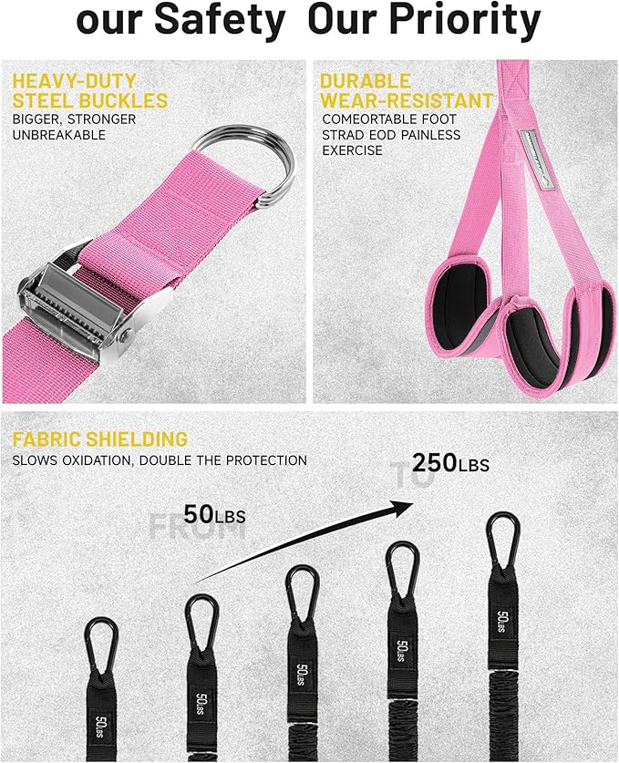 MANUEKLEAR Heavy Duty Resistance Bands for Pull Ups, Pull Up Assistance Bands with Scale Tracking Feature, Adjustable Pull Up Assist Band with Five 50-Pound Pull Up Bands and Fabric Feet/Knee Rest