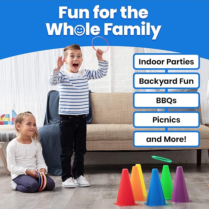 Prextex Multicolored 3-in-1 Yard Game Set - Ring Toss Game, Bean Bags, Cones - Outdoor Toys for Toddlers & Kids, Children's Indoor Play, Family Fun Carnival Games, Kids Party Cornhole Set, Lawn Games