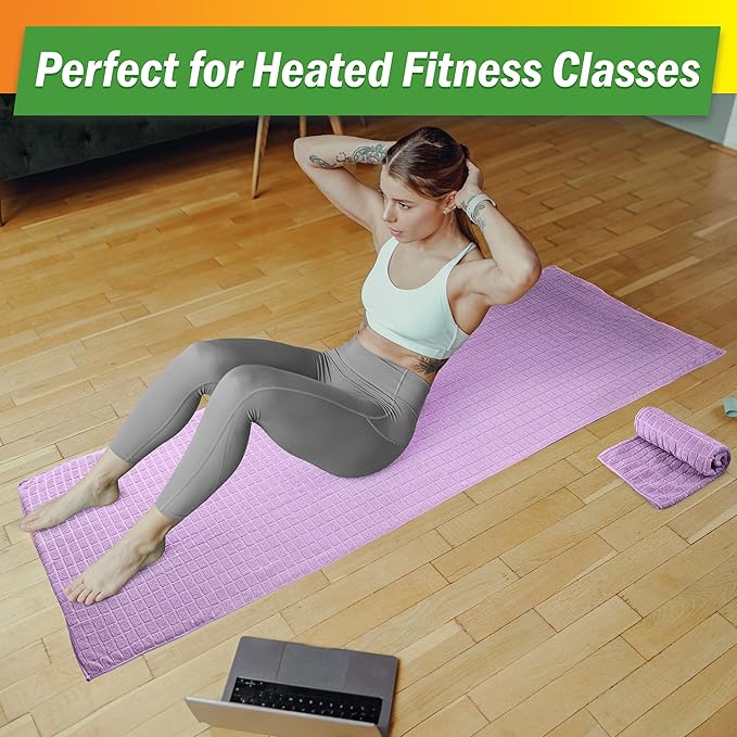 Wakeman Yoga Mat Towel and Gym Towel Set - 2-Piece Non Slip Set for Hot Yoga, Pilates, and Gym - 72” x 24” Sweat Absorbent and Quick Drying Blanket with Corner Pockets for Mats (Violet)
