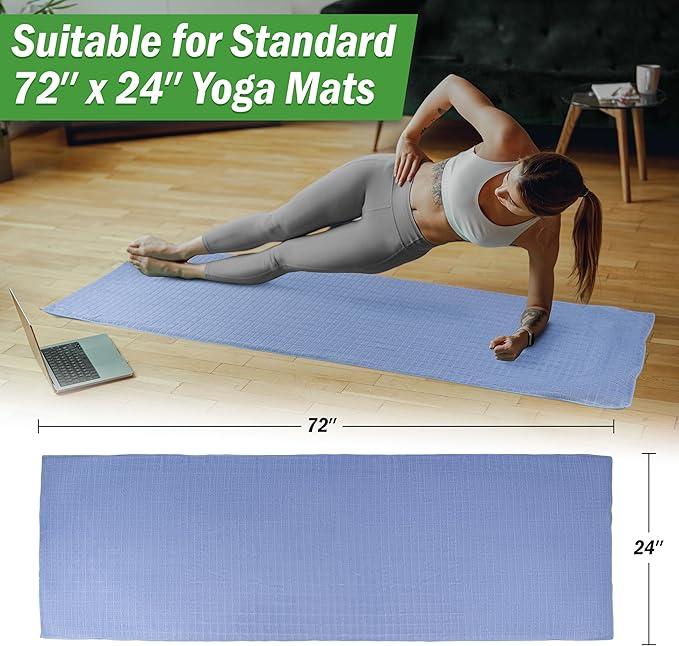 Wakeman Yoga Mat Towel and Gym Towel Set - 2-Piece Non Slip Set for Hot Yoga, Pilates, and Gym - 72” x 24” Sweat Absorbent and Quick Drying Blanket with Corner Pockets for Mats (Blue)
