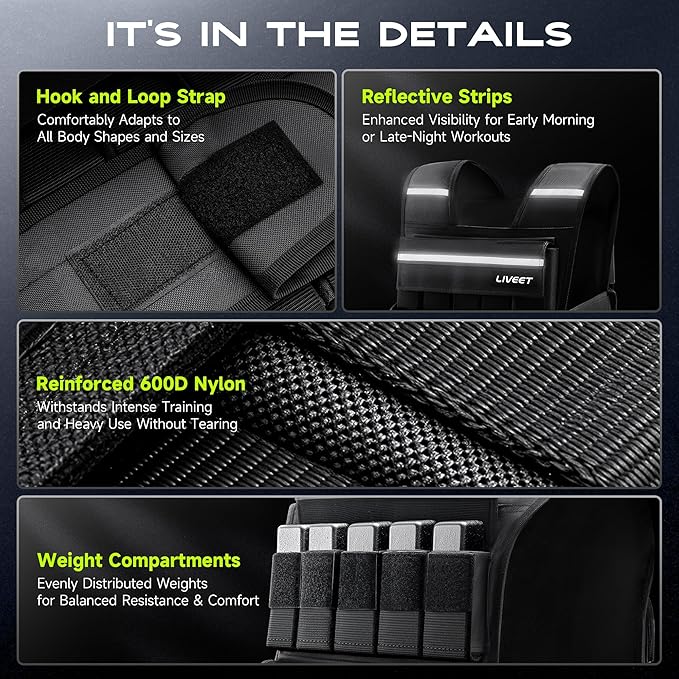 Adjustable Weighted Vest for Men Women, 20lb 30lb 45lb 60lb Weight Vest with 20 Removable Weights, Heavy Duty Running Vest with Reflective Strips for Walking Strength Training Calisthenics