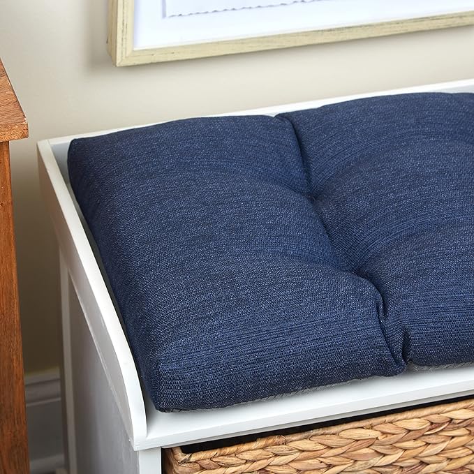 Klear Vu The Gripper Omega Non-Slip Tufted Bench Cushion for Indoor Furniture, Entryway Storage, Bay Window, Corner Nook or Piano Seat, 33 Inches, 03 Indigo