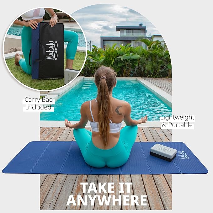 Foldable Yoga Mat + Carry Bag, 6mm 7-fold Workout Mat, Easy to Store, Anti-Slip Folding Exercise Mat for Yoga, Pilates, Home Workouts, and Floor Exercises