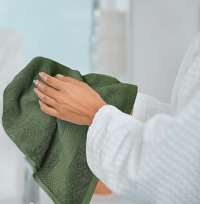 White Classic Luxury Hand Towels for Bathroom-Hotel-Spa-Kitchen-Set - Circlet Egyptian Cotton - 16x30 Inches - Set of 6 (Forest Green)