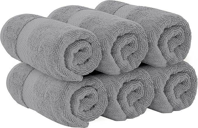 White Classic Luxury Hand Towels | 100% Turkish Cotton Hotel spa Bathroom Towel | 16x30 | 6 Pack | Light Grey