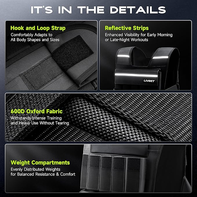 Adjustable Weighted Vest for Men Women, 20lb 30lb 45lb 60lb Weight Vest with 20 Removable Weights, Heavy Duty Running Vest with Reflective Strips for Walking Strength Training Calisthenics