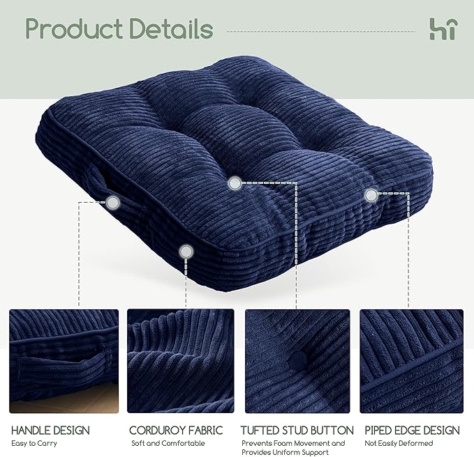 Washable Floor Pillow Cushion for Adults, Meditation Cushion Pillow, Large Square Floor Sitting, Removable Tufted Corduroy Cover, for Tatami Living Room or Yoga, 22x22 Inch, 2Pack, Machine Washable