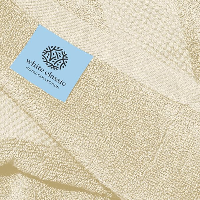 White Classic Luxury Hand Towels | Cotton Hotel spa Bathroom Towel | 16x30 | 6 Pack | Beige