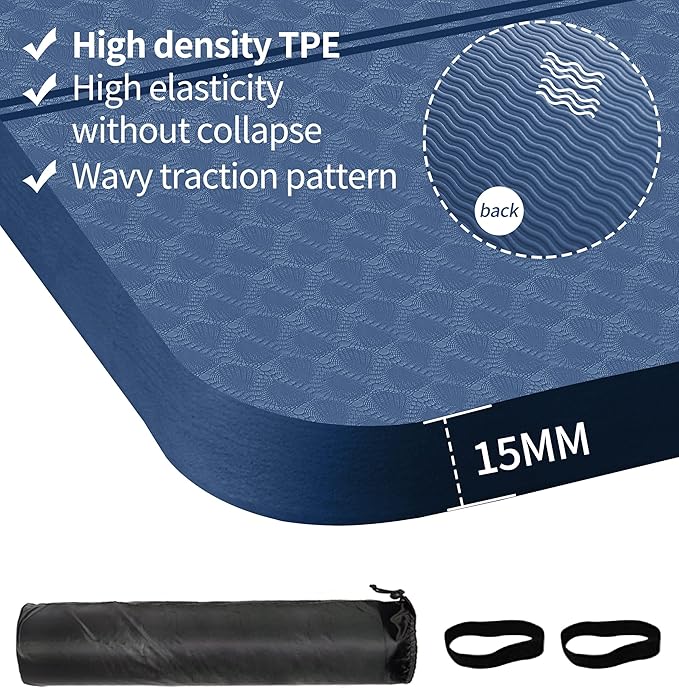 nuveti Large Exercise Mat - 15mm/20mm/30mm Thick Yoga Mat | Workout Mat for Fitness, Yoga, Pilates, Stretching & Floor Exercises for Women & Men with Free Carrying Bag