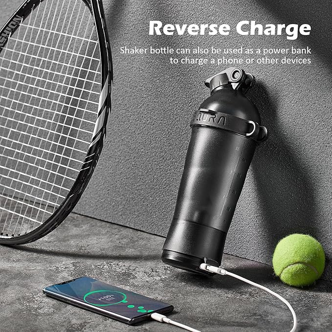 Electric Protein Shaker Bottle, 18.6 oz Blender Bottles For Protein Mixes, | Tritan | BPA Free| Portable Mixer Cup, Rechargeable Shake Cups And Meal Replacement Shakes(Black)