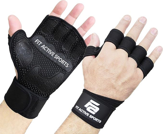 Fit Active Sports Gripper Weight Lifting Gloves with Wrist Wraps - Extra Grip & Padding for Lifting, Gym Workout, Cross Training Fitness, & Weightlifting. for Men & Women. No Calluses