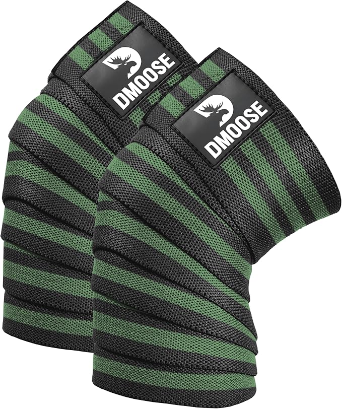 DMoose Fitness Knee Wraps for Weightlifting (Pair) – 78” Gym Brace Straps for Joint Stability & Pain Relief - Perfect for Squats & Working Out - USPA Approved Knee Wrap Supports for Men and Women