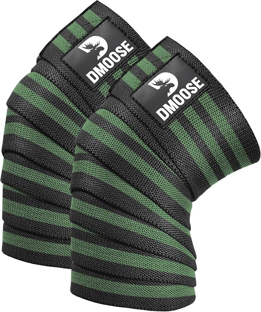 DMoose Fitness Knee Wraps for Weightlifting (Pair) – 78” Gym Brace Straps for Joint Stability & Pain Relief - Perfect for Squats & Working Out - USPA Approved Knee Wrap Supports for Men and Women