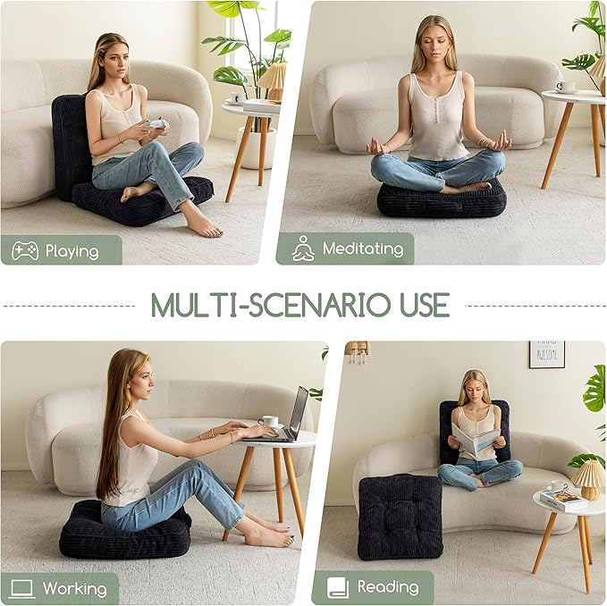 HIGOGOGO Washable Floor Pillow Cushion for Adults, Meditation Cushion Pillow, Large Square Floor Sitting, Removable Tufted Corduroy Cover, for Tatami Living Room or Yoga, 22x22 Inch, Machine Washable