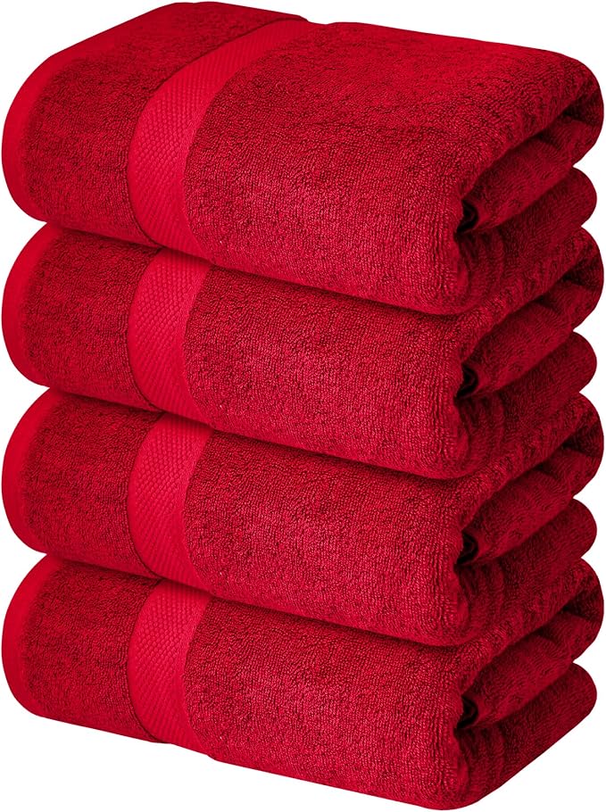 Infinitee Xclusives Luxury 100% Ring-Spun Cotton Bath Towels Set of 4 (27x54 inches) – Soft, Absorbent & Quick-Drying Towels for Bathroom, Gym, Spa & Hotel Use (Burgundy, Bath Towels)