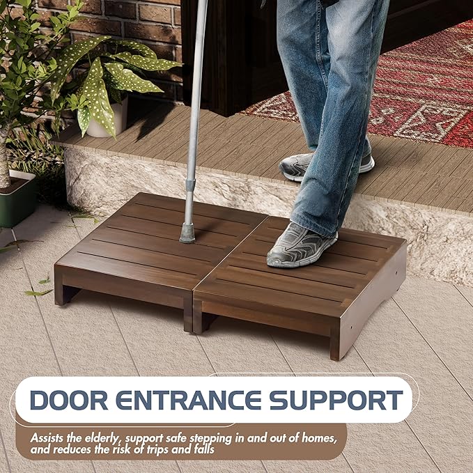 Wooden Platform Step Stool, 24.7" Step Platform for Adults & Elderly - Durable Mobility Stepping and Stair Assist Indoor & Outdoor, Heavy Duty/Non-Slip Step Stool for Handicap, Bedroom, Kitchen