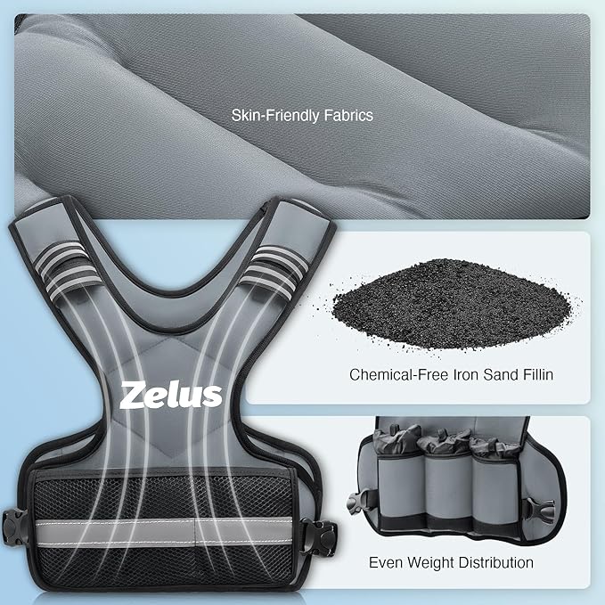 ZELUS Weighted Vest for Men and Women | 4-10lb/11-20lb/20-32lb Vest with 6 Ironsand Weights for Home Workouts | Adjustable Body Weight Vest Exercise Set for Cardio and Strength Training