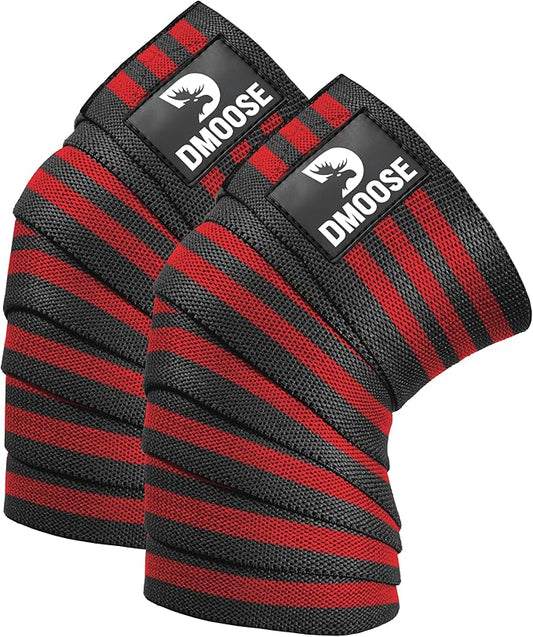 DMoose Fitness Knee Wraps for Weightlifting (Pair) – 78” Gym Brace Straps for Joint Stability & Pain Relief - Perfect for Squats & Working Out - USPA Approved Knee Wrap Supports for Men and Women