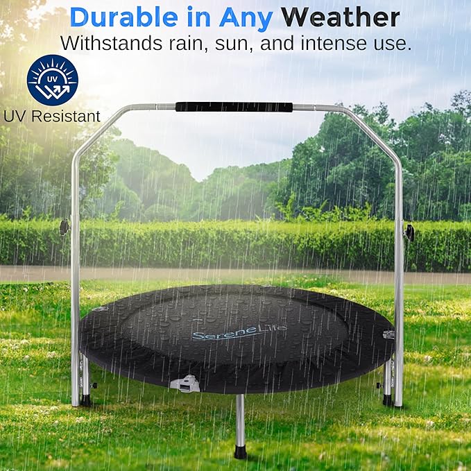 SereneLife 36/40" Foldable Mini Trampoline - Compact Fitness Trampoline for Kids Adults, Exercise Rebounder with Foam Handle, Indoor/Garden Workout Equipment, Max Load 150/220 lbs
