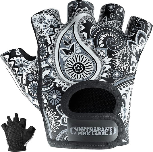 5387 Womens Design Series Paisley Print Lifting & Rowing Gloves (Pair) - Lightweight Vegan Medium Padded Microfiber Amara Leather w/Griplock Silicone