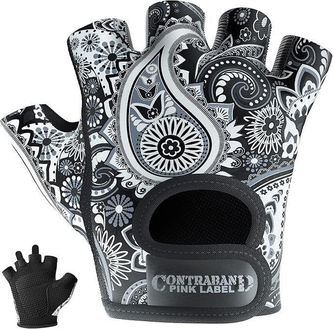 5387 Womens Design Series Paisley Print Lifting & Rowing Gloves (Pair) - Lightweight Vegan Medium Padded Microfiber Amara Leather w/Griplock Silicone