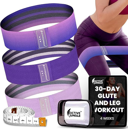 Premium Fabric Resistance Bands for Glutes & Legs – Set of 3 | Non-Slip, Elastic, Durable, Includes Travel Bag, Workout Guide & Digital Challenges