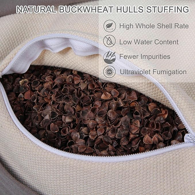 Crescent Zafu Meditation Pillow, D=17" W=11" H=5.5" Zabuton Yoga Bolster, Meditation Cushion, Floor Pouf Yoga Pillow Zippered Organic Cotton Cover Natural Buckwheat kneeling pillow - Large