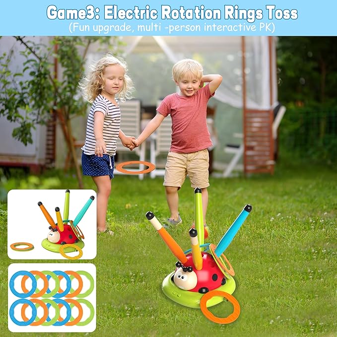 Engfa 3 in 1 Musical Jump, Toss Ring Game and Stomping Launch Rocket Launcher for Kids Toys for Girls Boys 3-5, Sports & Outdoors Toy for Ages 5-7 with Remote Control Outside Toys for Kids Ages 4-8