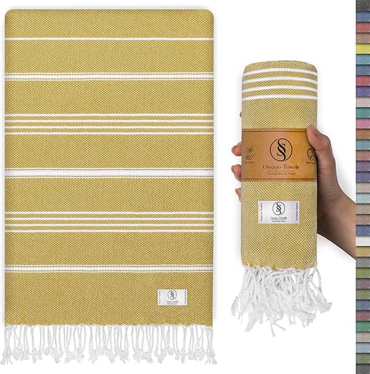 Turkish Beach Towel Quick Dry & Soft Oversized (39" x 71") - Compact, Versatile and Functional as Yoga Mat, Picnic and Travel Blanket, Cruise and Bath Towels - Mustard
