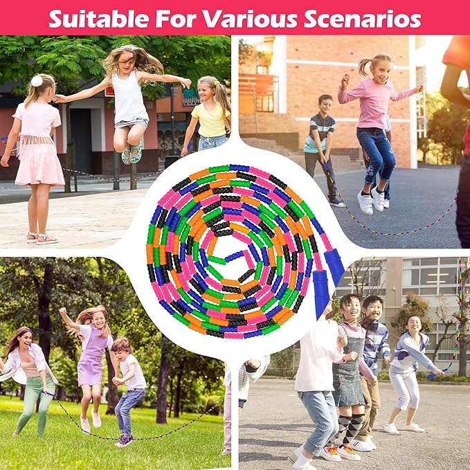 Coolrunner 16 FT Long Jump Rope(4 PACK), Double Dutch Jump Ropes Soft Beaded Skipping for Kids Adults Plastic Segmented Long Enough for 4-5 Jumpers