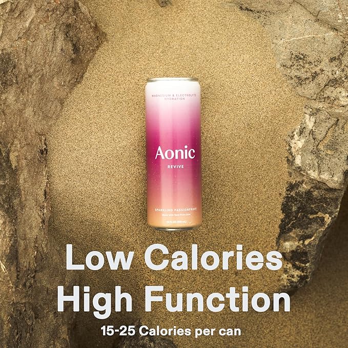 Aonic Revive Sparkling Passionfruit – Electrolyte Hydration with Magnesium + Potassium, Delicious Taste, Real Fruit Juice, 12oz (12 Pack)