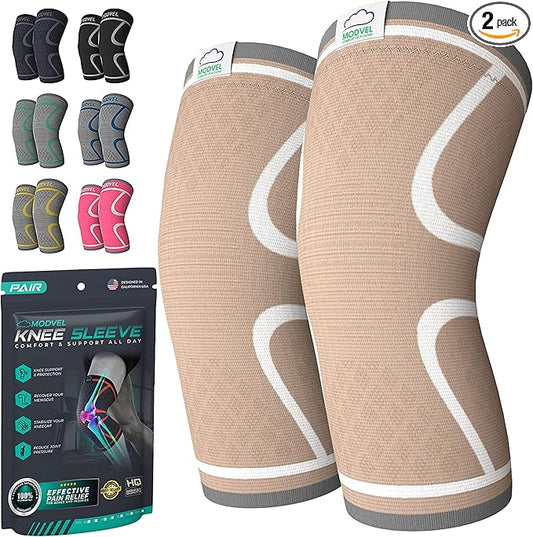 Modvel 2 Pack Knee Brace for Women & Men - Workout Knees Compression Sleeve for Knee Pain Relief Joint Support for ACL, Arthritis, Meniscus Tear Knees Brace for Sports, Rodilleras para Gym Fitness