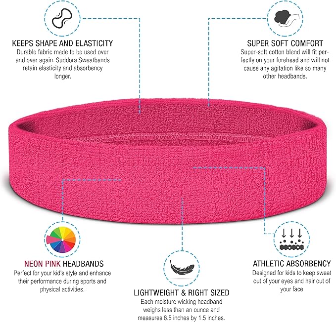 Suddora Sweatbands for Kids, Moisture Wicking 2 Wristbands and 1 Headband Set, Soft and Skin-Friendly Fabric, Moisture-Wicking Athletic Sweat Bands for Basketball, Baseball, Soccer