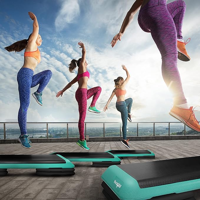 Yes4All 18.9" Aerobic Exercise Step Platform with 2 Risers, Adjustable Height Workout Stepper 3" 5.1" for Home Gym