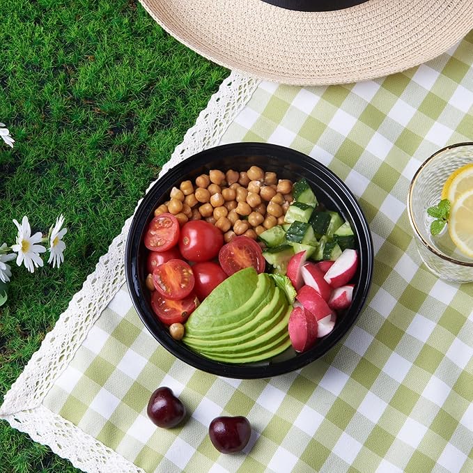 24 oz 50 ct Round Meal Prep Containers with Lids Plastic Food Storage Lunch Plan To Go Box Disposable Take Out Bowls BPA Free Durable Stackable Microwave Freezer Safe (Formerly FULING)