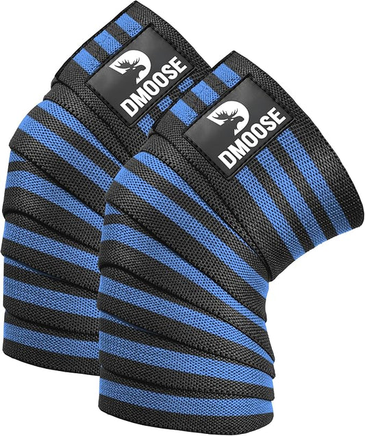 DMoose Fitness Knee Wraps for Weightlifting (Pair) – 78” Gym Brace Straps for Joint Stability & Pain Relief - Perfect for Squats & Working Out - USPA Approved Knee Wrap Supports for Men and Women