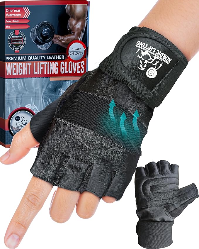 Nordic Lifting Weight Lifting Gloves with 12" Wrist Wraps – Workout Gloves with Wrist Support for Men & Women, Cross Training, Powerlifting, Gym & Fitness Protection, Durable Grip & Comfort Fit