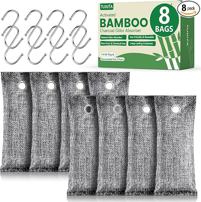 8Pack Activated Charcoal Odor Absorber, Odor Eliminator for Strong 0dor,Shoe Deodorizer,Bamboo Charcoal Air Purifying For in Car,Closet,Shoe, Basement(50g/1.77oz Each)