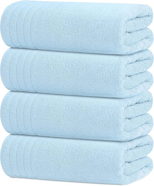 Tens Towels Pack of 4 Extra Large Bath Towels 30 x 60 Inches, 100% Cotton, Larger & Lighter Weight, Quicker to Dry, Super Soft and Absorbent, Perfect for Bathroom, Sky Blue