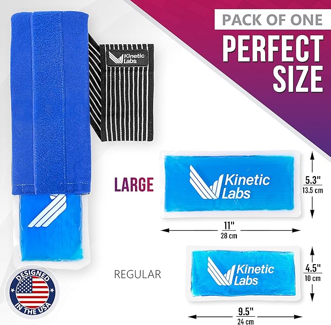 Reusable Ice Pack for Injuries with Wrap by Kinetic Labs - Hot and Cold Pack for Injuries with Strap - Ice Wrap for Hip Back Shoulder Neck Head Knee Surgery (Large)