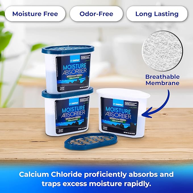 Moisture Absorber Activated Charcoal 10.5 oz/300g | Removes Moisture, Damp, Humidity & Odors | Odor Absorber | Moisture Trap for Bathroom, Closet, Kitchen & Small Spaces | Set of 6