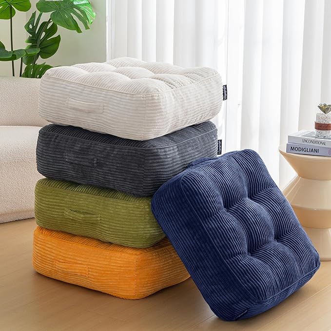 8" Washable Floor Pillow Cushion for Adults, Meditation Cushion Pillow, Large Square Floor Sitting, Removable Tufted Corduroy Cover, for Tatami Living Room or Yoga, 22x22 Inch, Machine Washable