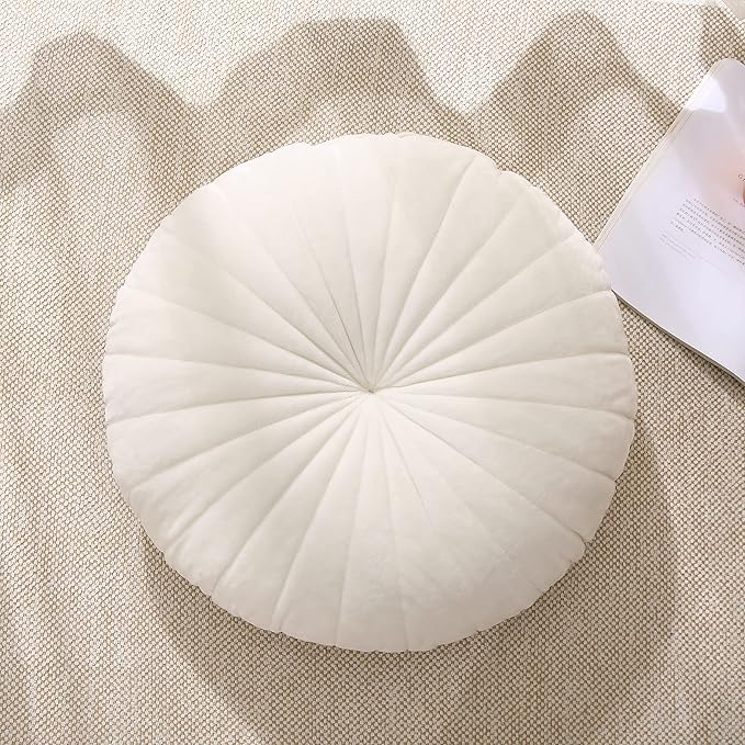 Floor Pillow Meditation Cushion Round Large Floor Pillows Seating for Adults, Velvet Thick Floor Cushions for Yoga Living Room Balcony Outdoor Tatami 18inch(Beige)