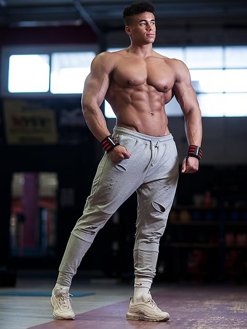 Fitgriff® Wrist Wraps for Weightlifting (18") Heavy-Duty Support for Gym, Bench Press, and Pushups (1 Pair) - for Men and Women (Black/Red)