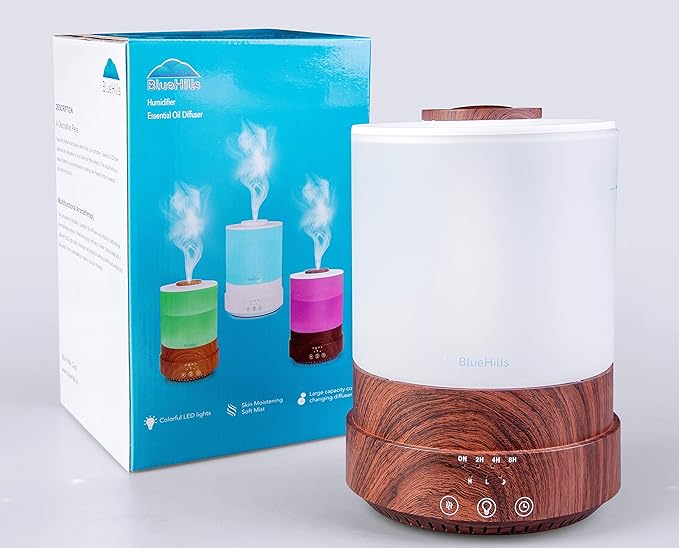 BlueHills Premium 2500 ML XL Essential Oil Diffusers - 30 Hr Run Aromatherapy Diffuser & Air Humidifier Mist for Large Room - 7 LED Colors Oil Diffuser Essential Oils for Home w/Auto Shut Off - F003
