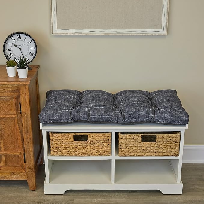 Klear Vu The Gripper Omega Non-Slip Tufted Bench Cushion for Indoor Furniture, Entryway Storage, Bay Window, Corner Nook or Piano Seat, 33 Inches, Solid Denim