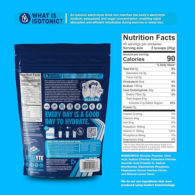 Vitalyte Electrolyte Powder Drink Mix, Isotonic Electrolyte Hydration Mix, Case Pack (6 Pack, Cool Citrus)