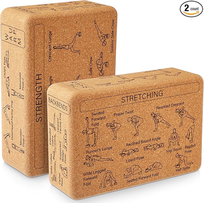Cork Yoga Blocks 2 Pack Yoga Poses Teaching Cork Blocks, Suitable Poses for Beginners and Experts High Density Block with Non Slip Surface for Better Support, Balance Comfort (Beige)